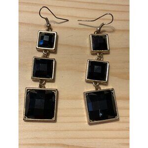 Gold-Tone Dangle Earrings With Black Square Stones